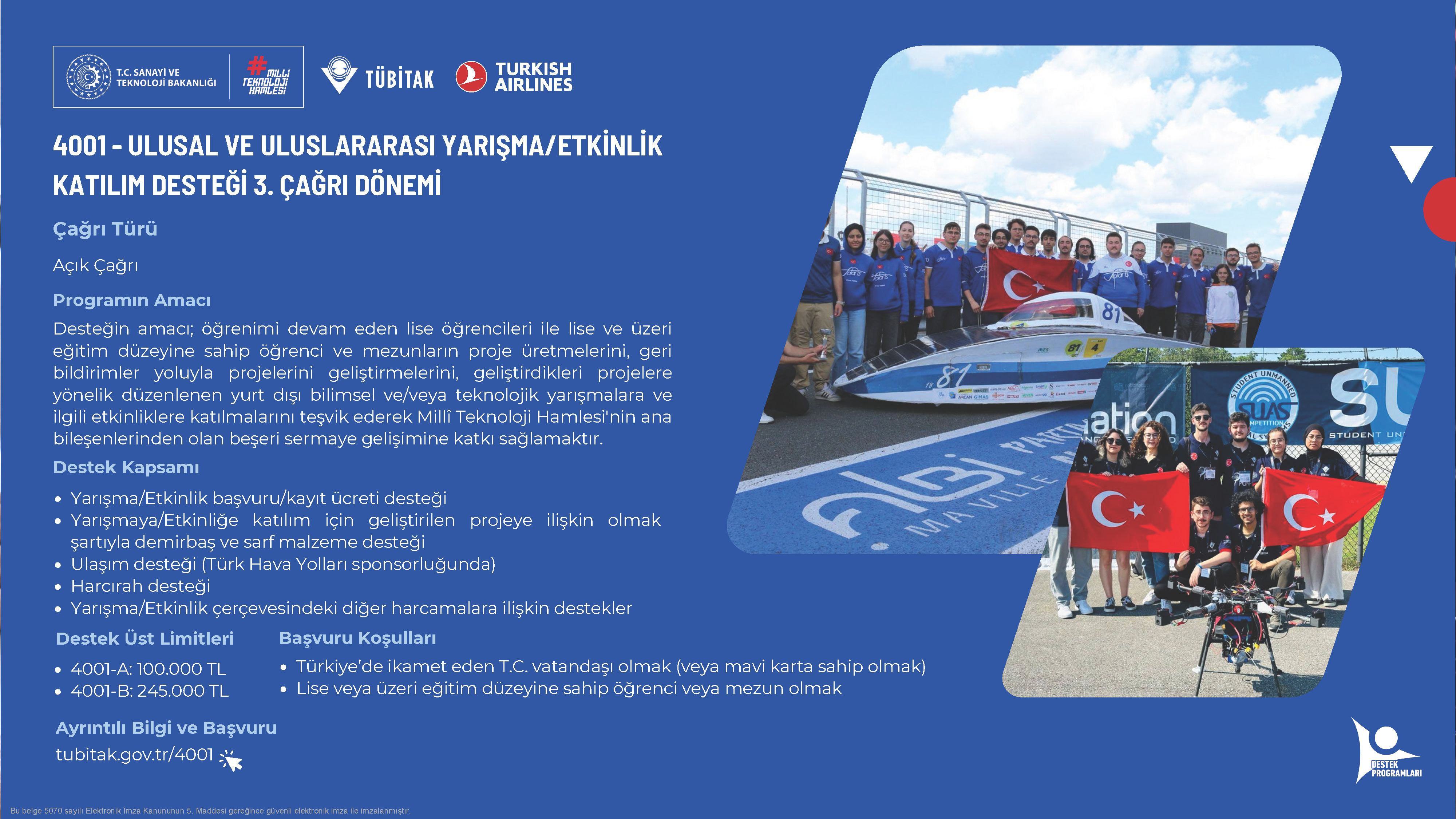 TÜBİTAK 4001 – Ulusal ve Uluslararası Yarışma/Etkinlik Katılım Desteği 3. Dönem Çağrısı